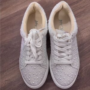 Betsey Johnson White Embellished Sneakers